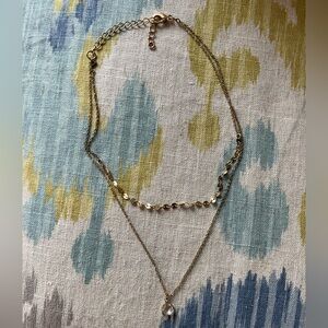 Double Chain Gold Necklace with Gem